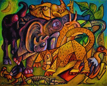 Painting titled "La vraie jungle" by Christophe Gol, Original Artwork, Oil