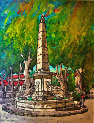 Painting titled "Fontaine" by Christophe Gol, Original Artwork, Ink