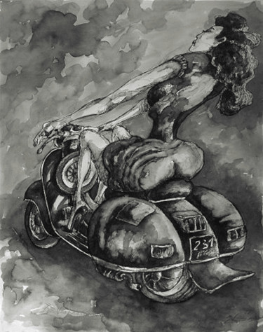 Drawing titled "La vespasienne" by Christophe Gol, Original Artwork, Ink