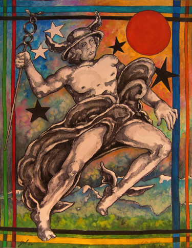 Pittura intitolato "Mercure.." da Christophe Gol, Opera d'arte originale, Gouache