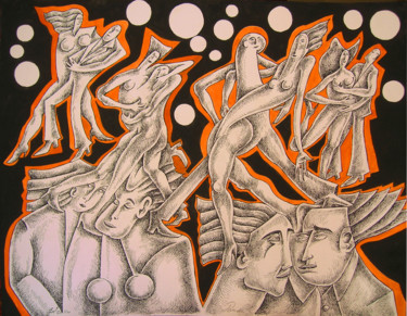 「Danse1」というタイトルの絵画 Christophe Golによって, オリジナルのアートワーク, インク