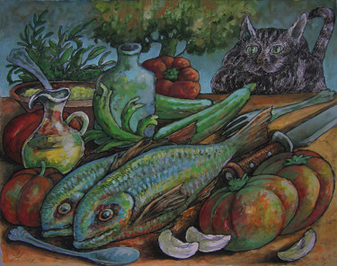 Painting titled "L'Art de la table" by Christophe Gol, Original Artwork, Acrylic