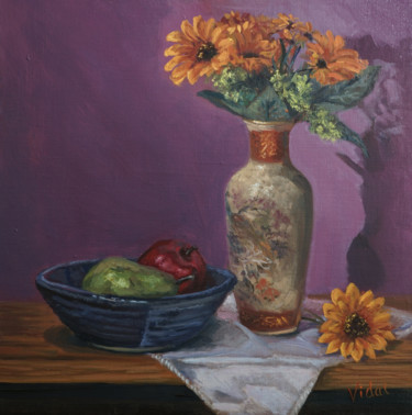 Schilderij getiteld "Sunflowers - still…" door Christopher Vidal, Origineel Kunstwerk, Olie