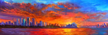 「Sunset on Sydney Ha…」というタイトルの絵画 Christopher Vidalによって, オリジナルのアートワーク, アクリル