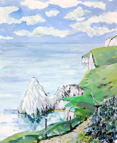 Painting titled "Durdle Back Door" by Christopher Walker, Original Artwork, Oil Mounted on Wood Stretcher frame