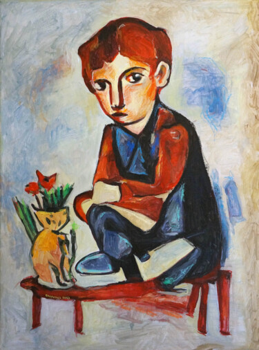 Pittura intitolato "A boy with red hair" da Christos Baloukos, Opera d'arte originale, Acrilico