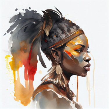 Цифровое искусство под названием "Watercolor African…" - Chromatic Fusion Studio, Подлинное произведение искусства, Акварель