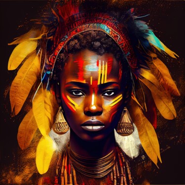 Arte digitale intitolato "Powerful African Wa…" da Chromatic Fusion Studio, Opera d'arte originale, Olio