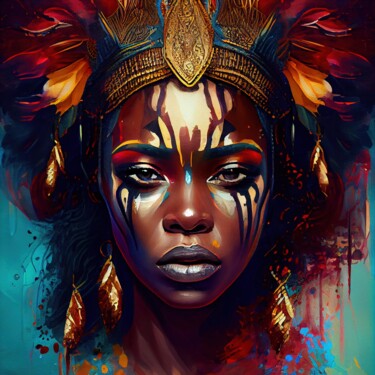 数字艺术 标题为“Powerful African Wa…” 由Chromatic Fusion Studio, 原创艺术品, 油