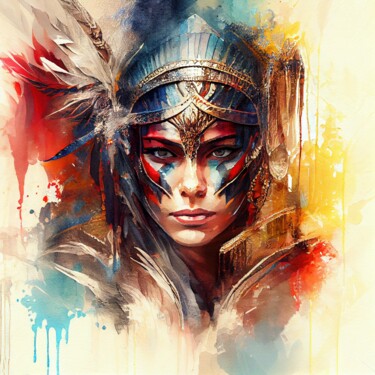 数字艺术 标题为“Powerful Warrior Wo…” 由Chromatic Fusion Studio, 原创艺术品, 油