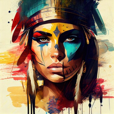 Digitale Kunst mit dem Titel "Powerful Egyptian W…" von Chromatic Fusion Studio, Original-Kunstwerk, Öl