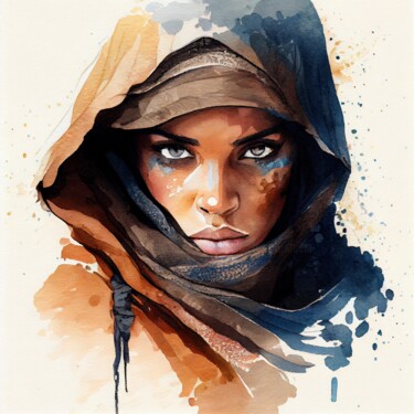 Arts numériques intitulée "Watercolor Tuareg W…" par Chromatic Fusion Studio, Œuvre d'art originale, Aquarelle