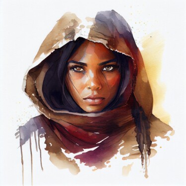 Arts numériques intitulée "Watercolor Tuareg W…" par Chromatic Fusion Studio, Œuvre d'art originale, Aquarelle
