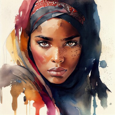Grafika cyfrowa / sztuka generowana cyfrowo zatytułowany „Watercolor Tuareg W…” autorstwa Chromatic Fusion Studio, Oryginaln…