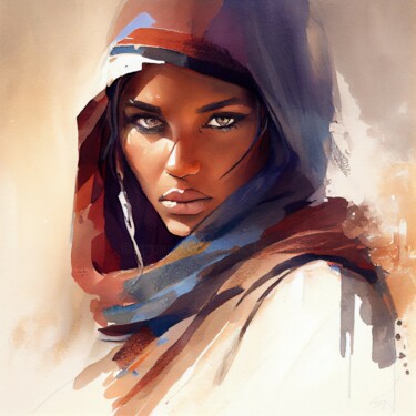 Grafika cyfrowa / sztuka generowana cyfrowo zatytułowany „Watercolor Tuareg W…” autorstwa Chromatic Fusion Studio, Oryginaln…