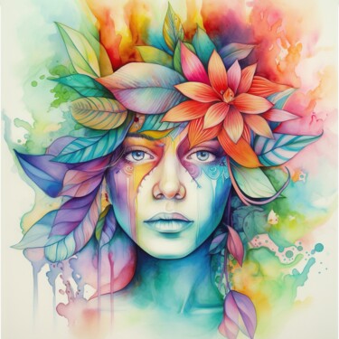 Цифровое искусство под названием "Watercolor Tropical…" - Chromatic Fusion Studio, Подлинное произведение искусства, Акварель