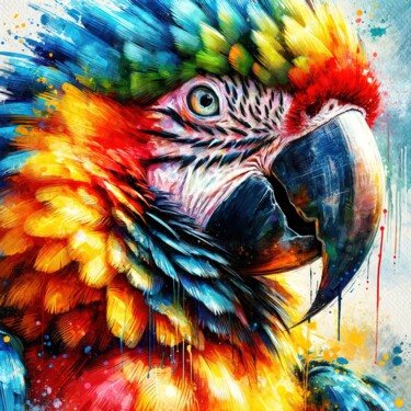 Artes digitais intitulada "Watercolor Macaw #1" por Chromatic Fusion Studio, Obras de arte originais, Óleo