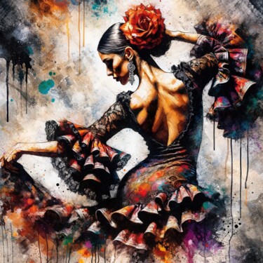 Arte digital titulada "Watercolor Flamenco…" por Chromatic Fusion Studio, Obra de arte original, Oleo