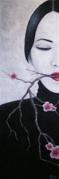 Peinture intitulée "branche de cerisier" par Chrystel Mialet, Œuvre d'art originale