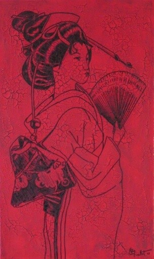Peinture intitulée "Geisha tatoo" par Chrystel Mialet, Œuvre d'art originale