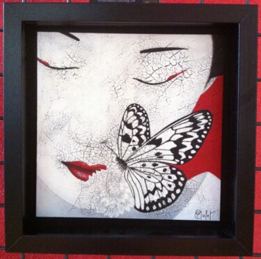 Peinture intitulée "Geisha au papillon" par Chrystel Mialet, Œuvre d'art originale, Huile