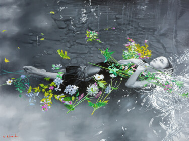 제목이 "Ophelia"인 미술작품 Chung Yau Shek로, 원작, 기름 나무 들것 프레임에 장착됨