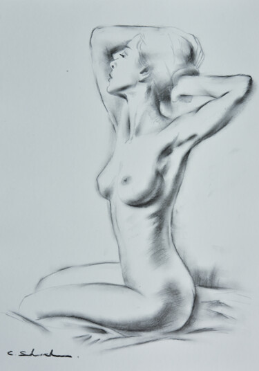 Рисунок под названием "Female Drawing 5" - Chung Yau Shek, Подлинное произведение искусства, Древесный уголь