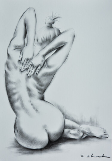 Tekening getiteld "Female Drawing 6" door Chung Yau Shek, Origineel Kunstwerk, Houtskool