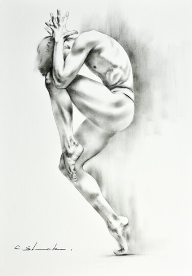 Tekening getiteld "Male Study 2" door Chung Yau Shek, Origineel Kunstwerk, Houtskool