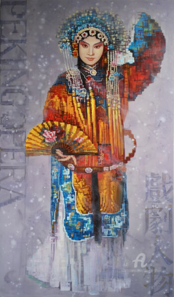 Schilderij getiteld "Traditional Drama 印…" door Chunlei Zhang, Origineel Kunstwerk, Olie