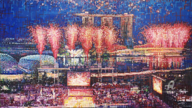 Schilderij getiteld "Light up Singapore…" door Chunlei Zhang, Origineel Kunstwerk, Olie