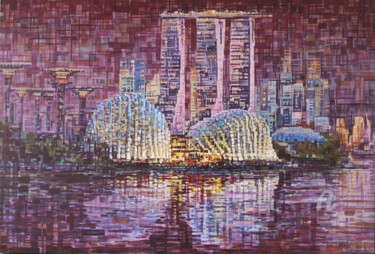 Painting titled "Gardens By The Bay…" by Chunlei Zhang, Original Artwork, Oil Mounted on Wood Stretcher frame