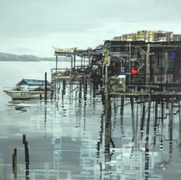 Pittura intitolato "Fishing Village（4）渔…" da Chunlei Zhang, Opera d'arte originale, Acrilico