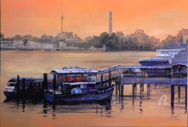 Pittura intitolato "Dock 码头" da Chunlei Zhang, Opera d'arte originale, Acrilico