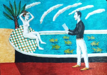 Malarstwo zatytułowany „Золотые рыбки” autorstwa Chuzhik, Oryginalna praca, Gwasz