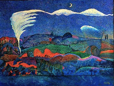 Peinture intitulée "Пейзаж с Кассиопеей." par Chuzhik, Œuvre d'art originale, Huile