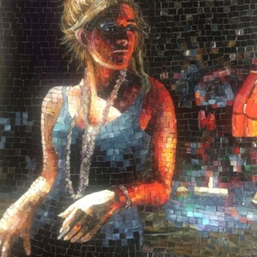 Malerei mit dem Titel "Bardaki kız" von Cihan Onurlu, Original-Kunstwerk, Mosaik Auf Keilrahmen aus Holz montiert