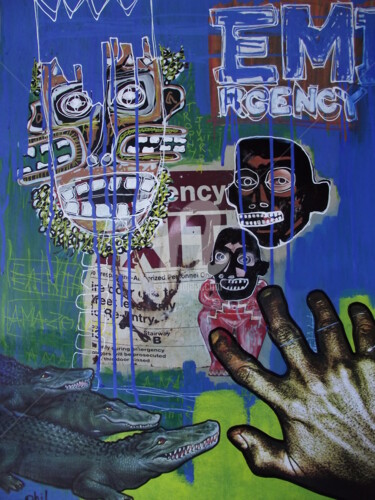 Schilderij getiteld "Emergency Amazonia !" door Phil Cincinati, Origineel Kunstwerk, Acryl