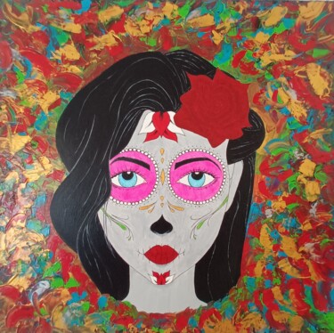 Painting titled "La muerta" by Cindy Jamier, Original Artwork, Acrylic Mounted on Wood Stretcher frame