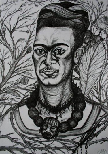 Dibujo titulada "Frida Kahlo, la cha…" por Cindy Millet, Obra de arte original, Tinta