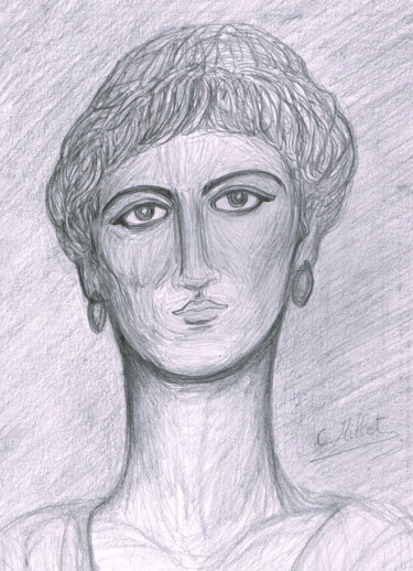 Drawing titled "Portrait de femme s…" by Cindy Millet, Original Artwork, Pencil