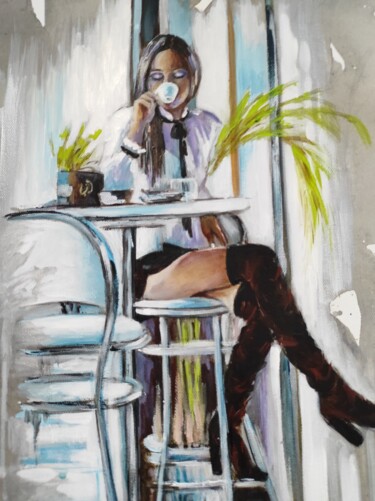 Schilderij getiteld "Coffee break" door Cynthia, Origineel Kunstwerk, Acryl