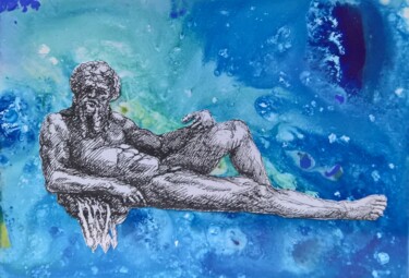 Ζωγραφική με τίτλο "aquarius" από Cinzia Lo Russo, Αυθεντικά έργα τέχνης, Τέμπερα Τοποθετήθηκε στο Ξύλινο φορείο σκελετό