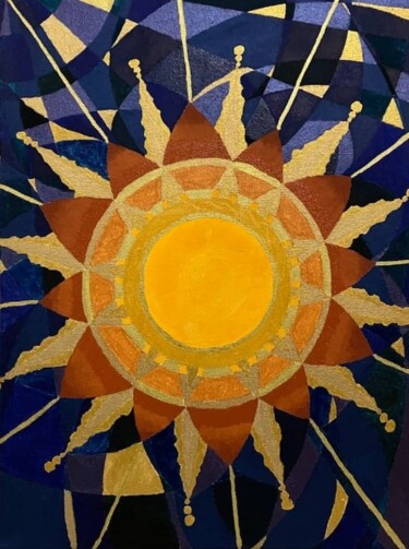 「"soleil 2"」というタイトルの絵画 Cjf J0oe Creaによって, オリジナルのアートワーク, オイル ウッドストレッチャーフレームにマウント