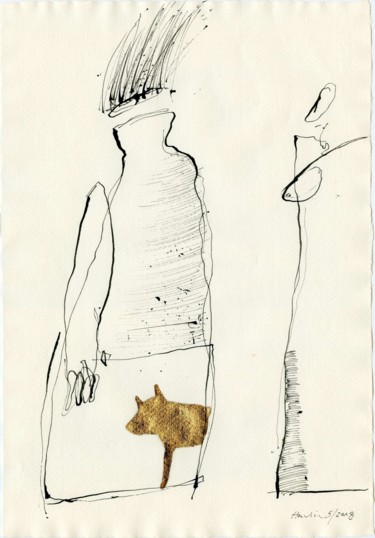 Tekening getiteld "Golden Dog" door Jiri Havlik, Origineel Kunstwerk, Inkt