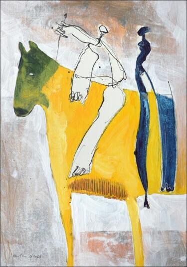 Schilderij getiteld "Yellow Horse" door Jiri Havlik, Origineel Kunstwerk, Acryl