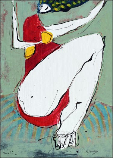 Malarstwo zatytułowany „Red Swimsuit (Franc…” autorstwa Jiri Havlik, Oryginalna praca, Akryl