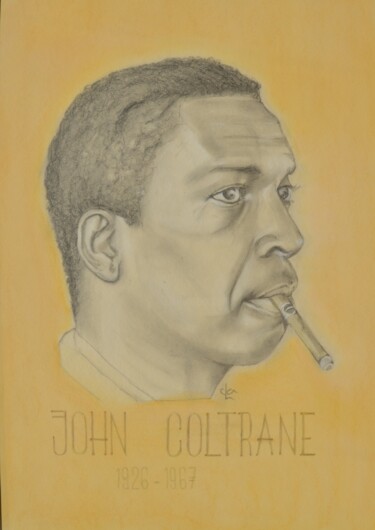 Drawing titled "John Coltrane" by Cla Portraits, Original Artwork, Chalk