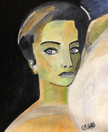 제목이 ""Ange et démon""인 미술작품 Claire Marie Gay로, 원작, 기름 목재 패널에 장착됨