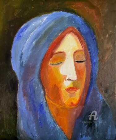 Painting titled ""La Madone Bleue"" by Claire Marie Gay, Original Artwork, Oil Mounted on Wood Panel